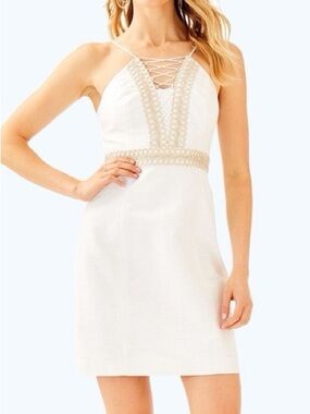 Lilly Pulitzer White & Gold Lace-Accent Mini Dress Size 00